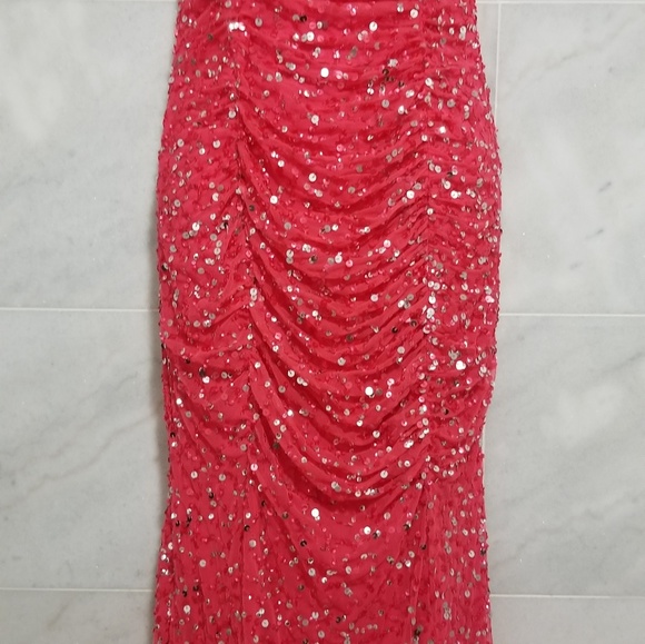 Cache Hot Pink Sequin Strapless Formal 2 - Picture 3 of 6